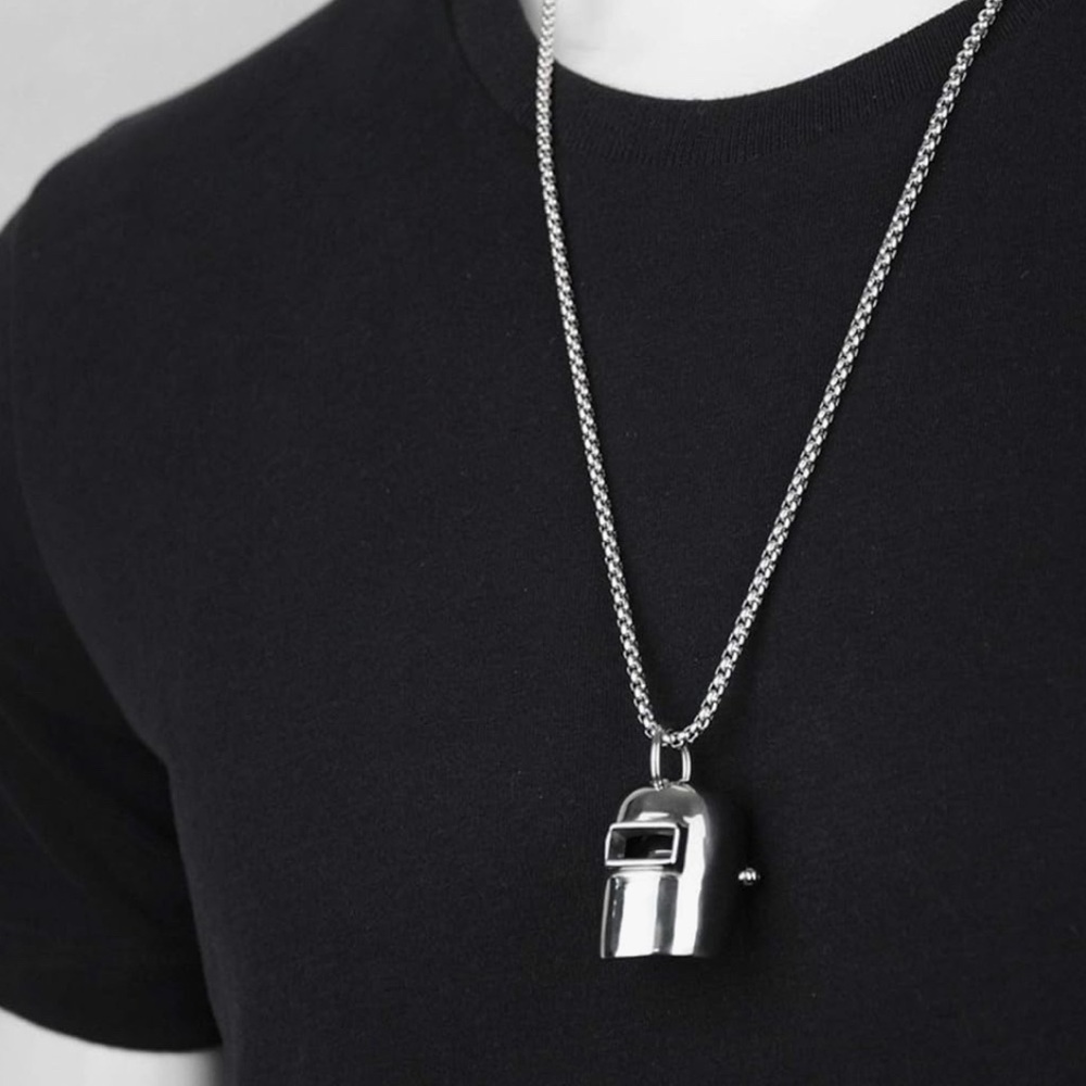 Welder Helmet Stainless Steel Pendant with Titanium Chain - Picture 4 of 5